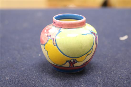 A Clarice Cliff Bizarre miniature vase and an Ault vase